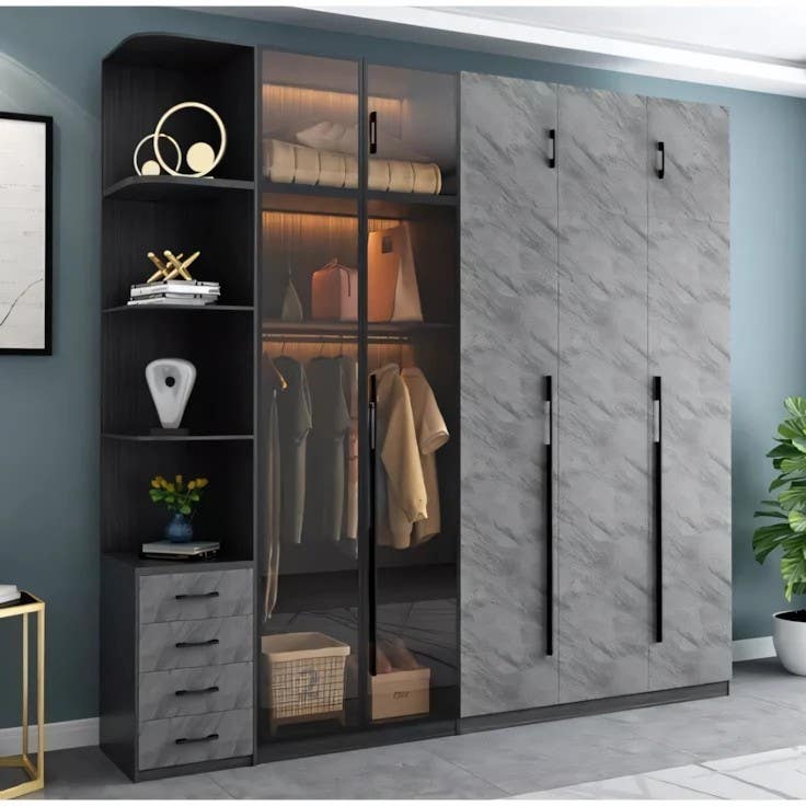 Modern Grey & Black Wardrobe | 240x50x240 | 3-Year Warranty