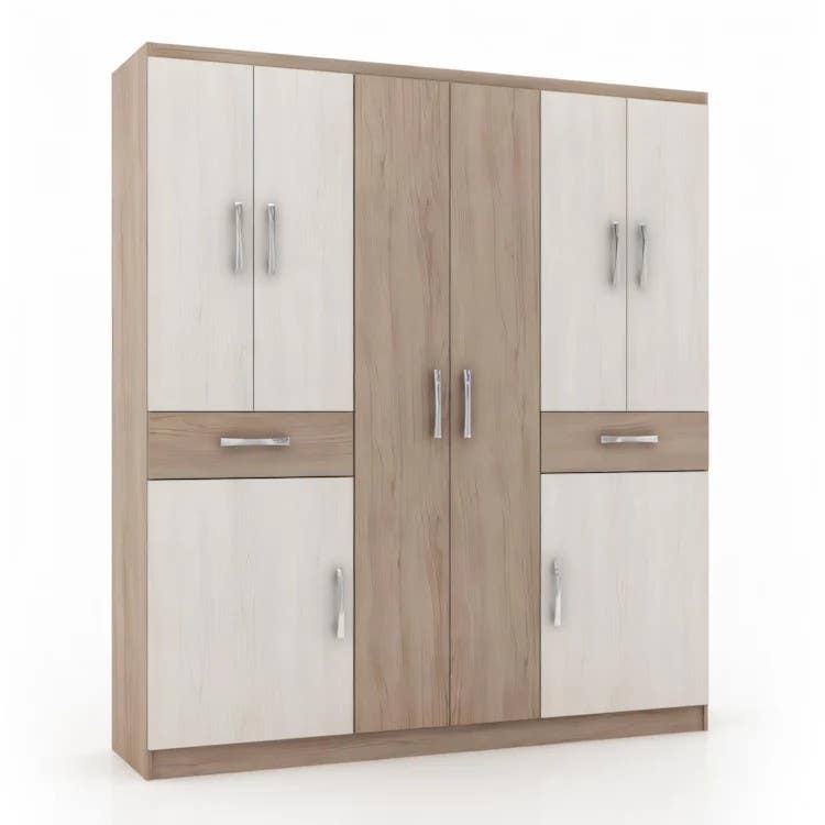 Modern White & Wooden Wardrobe | 180x50x220 cm | 3-Year Warranty