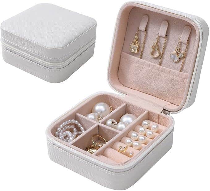 Generic Portable Travel Mini Jewelry Box Organizer, Jewelry Ring Organizer, for Earrings, Necklaces, and Rings (White)