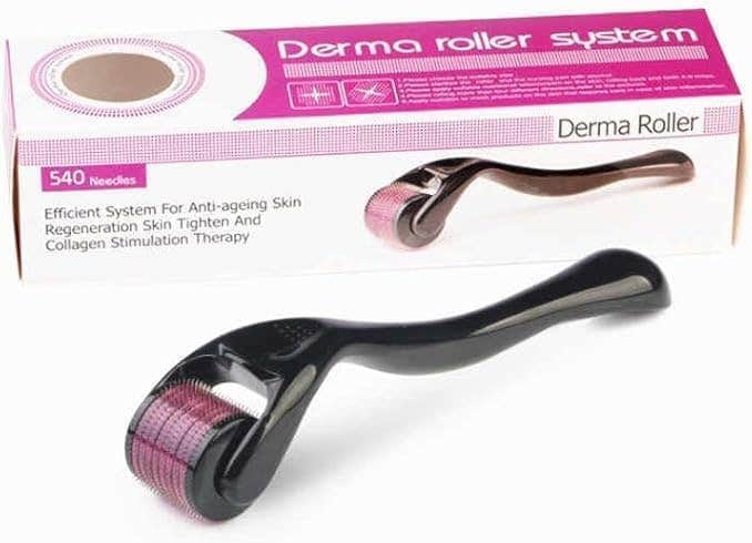 Derma Roller 0.50 mm 540 Titanium Needles Microneedling Kit, Handheld Skincare Tool for Face Beard Scalp, Cosmetic Grooming Routine, Men Women (2mm)
