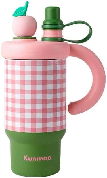 Water Bottle Stainless Steel 800ml Insulated Travel Mug with Straw and Handle, Double-Wall Leak-Proof BPA-Free Hot and Cold Drink Cup for Juice Milk and Tea F-1531 (Pink)