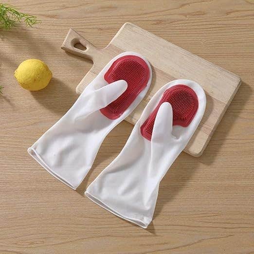 Gloves, Dishwashing Silicone Reusable Cleaning Gloves For Kitchen And Bathroom, Scrub Palm For Dishes And Pots, Long Cuff, Heat And Slip Resistant, Also For Car Wash