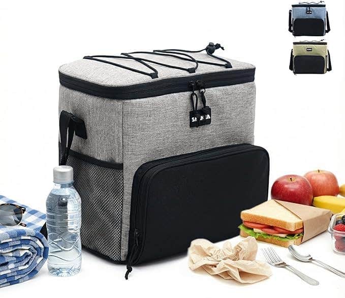 Insulated Lunch Bag Large Capacity Thermal Cooler Bag Waterproof Food Carrier With Adjustable Shoulder Strap for Work, School, Travel and Picnic, Hot and Cold Storage, BB-514 (Grey, 15 L)