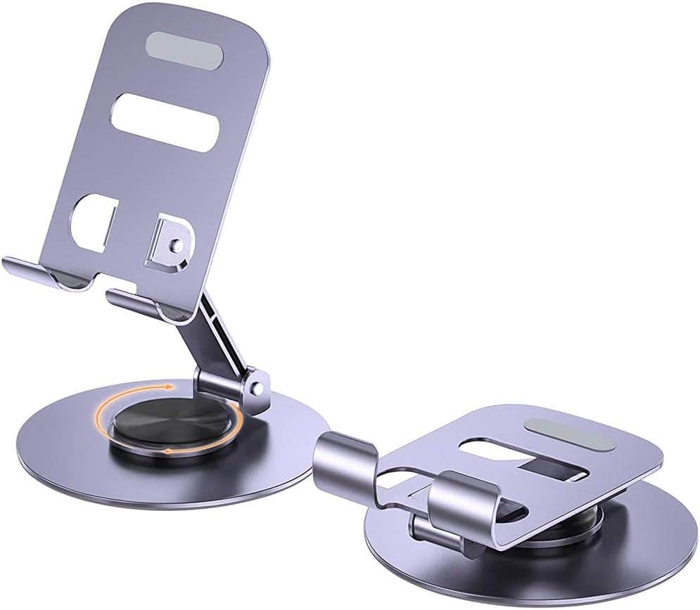 Phone Stand Adjustable 360 Degree Rotating, Foldable Metal Desk Holder With Secure Grip, Portable Universal Phone Holder For Smartphone And Tablet, ZM-0116 (Purple)
