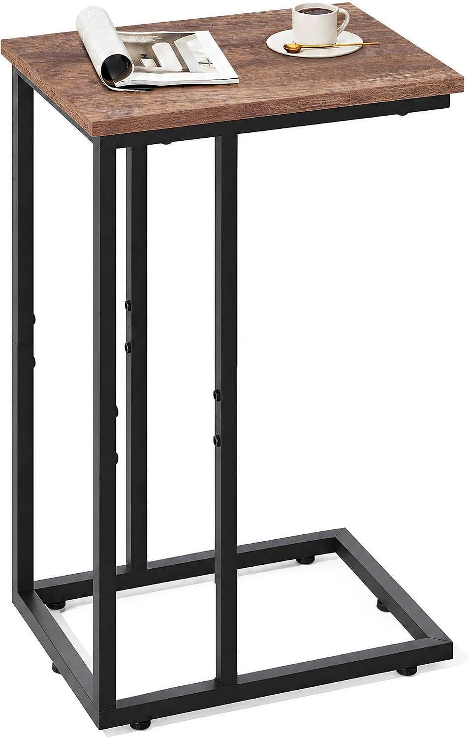 WLIVE Side Table, C Shaped End Table for Couch, Sofa and Bed, Large Desktop C Table for Living Room, Bedroom, Brown