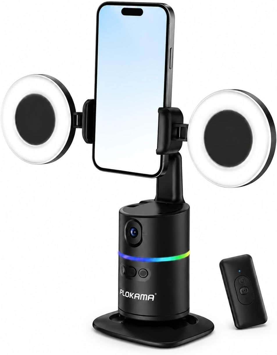 Plokama Auto-A20 Pro Face Tracking Phone Holder with LED Fill Light - Black