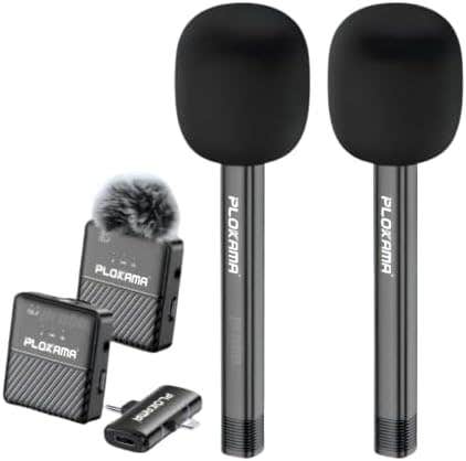 Professional Dual Wireless Microphone System with Receiver and Transmitter | USB-C Adapter, Windproof Cover