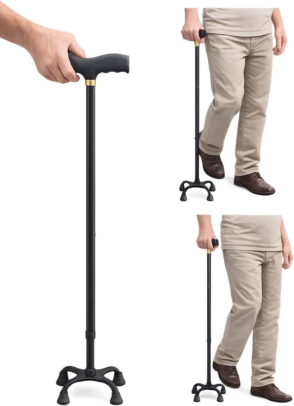 Medical Four-legged Crutches for Elderly Walking Stick Fixed Adjustable Length - Non-Slip Quad Base for Balance