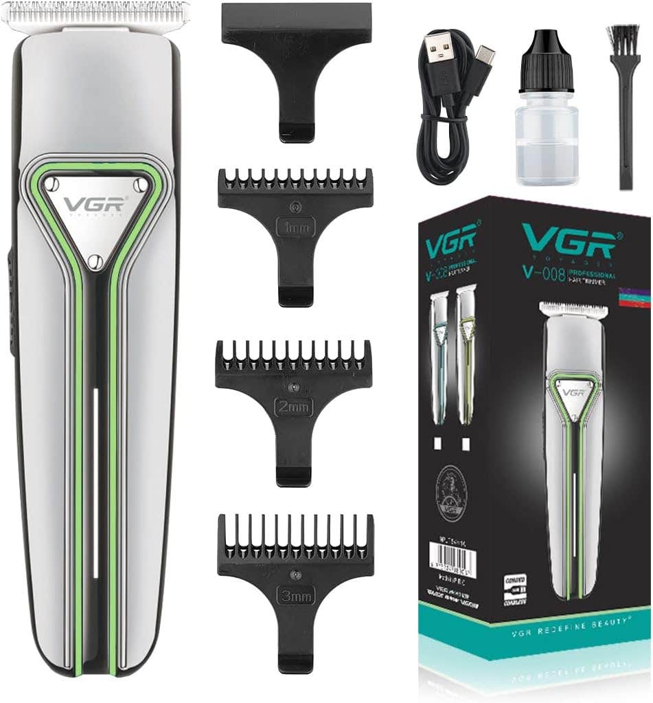 VGR V-008 Professional Rechargeable Hair Trimmer (Silver, Green)