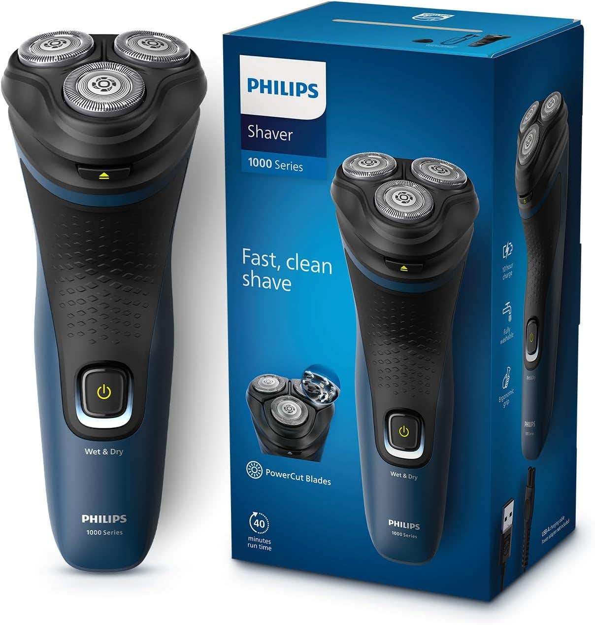 Philips Men's Electric Shaver, Wet/Dry 3D Floating Heads, 27 Blades, Cordless - Blue Malibu