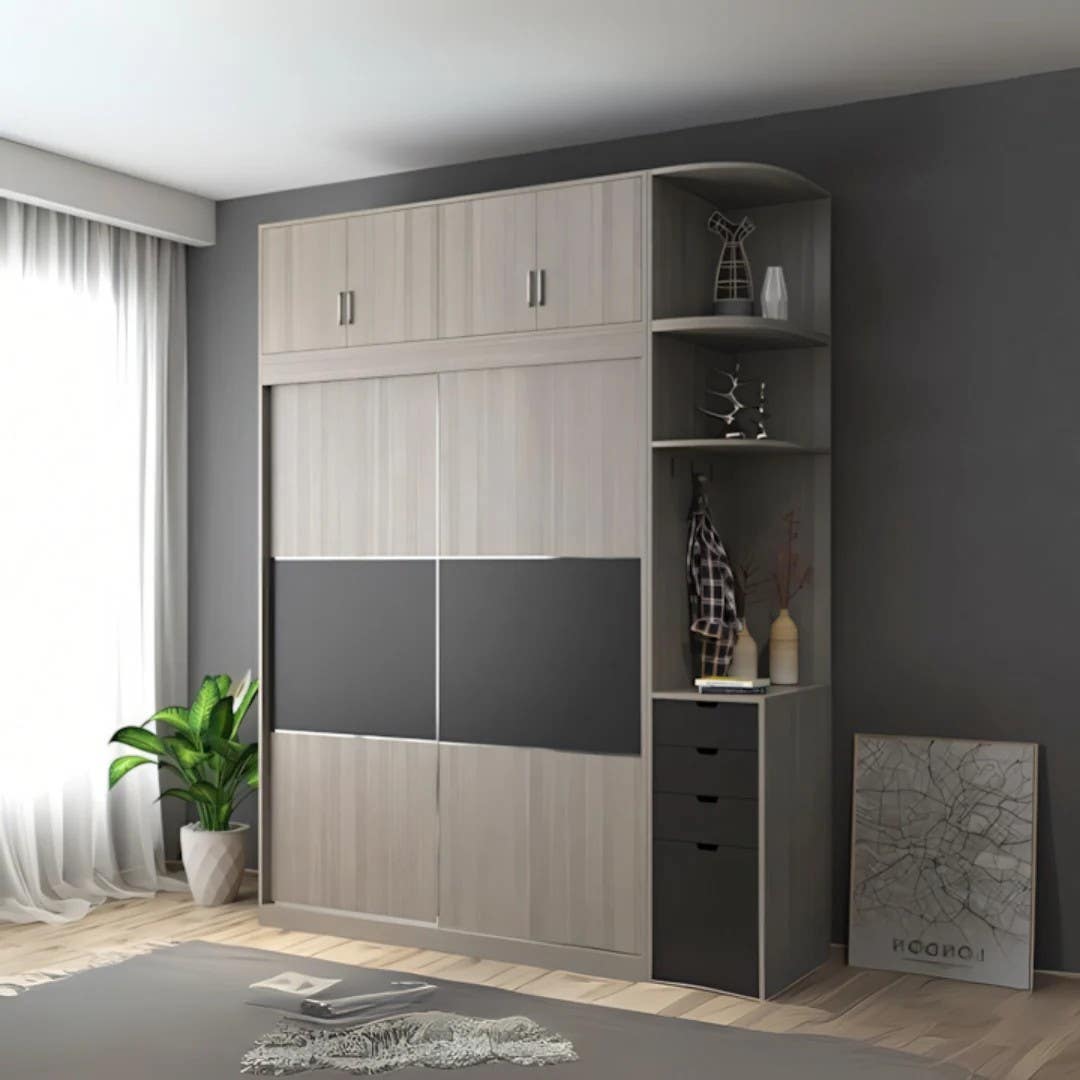 Modern Grey Wooden Wardrobe 180x50x240 | 3-Year Warranty | Bedroom Furniture