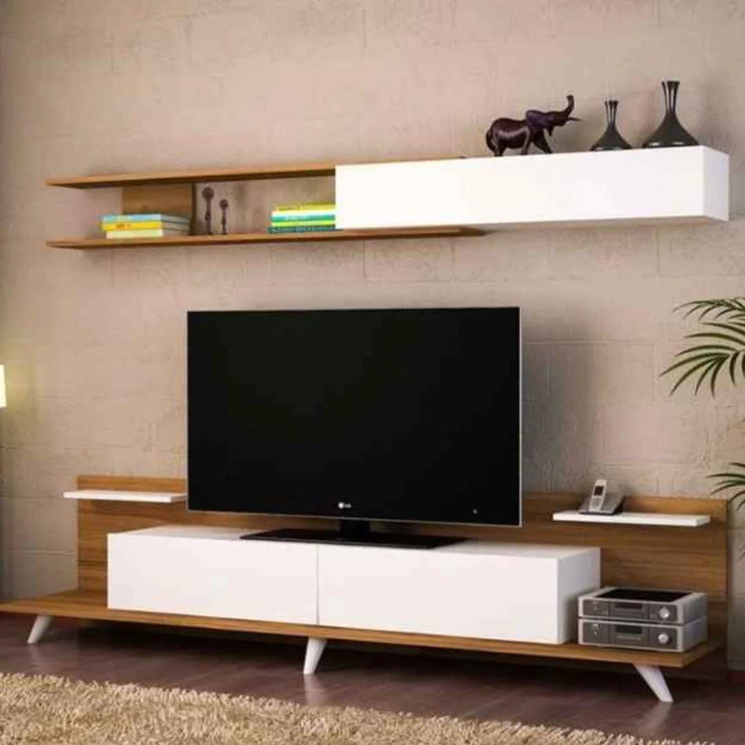 Tv Unit | White & Wooden | 180 x 40 x 40 | TV54