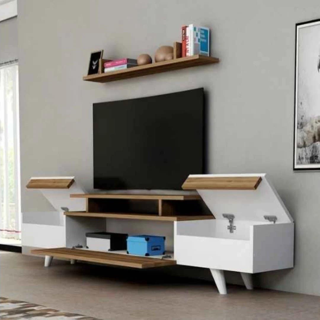 Tv Unit | White & Wooden | 160 x 40 x 40 | TV55