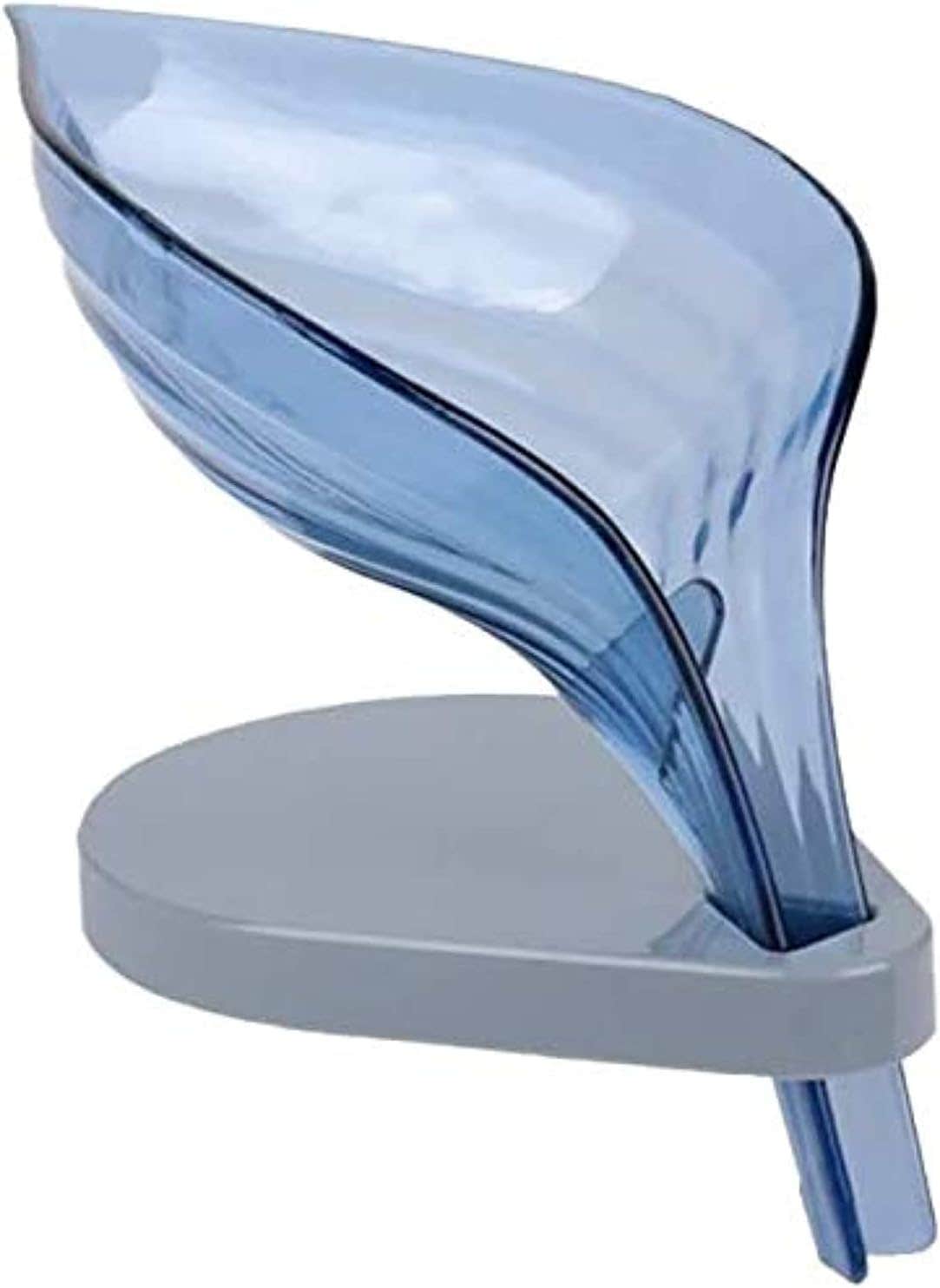 Blue Leaf Shape Soap Dish Holder with Draining Tray - Bathroom Kitchen Decorative ABS Soap Saver