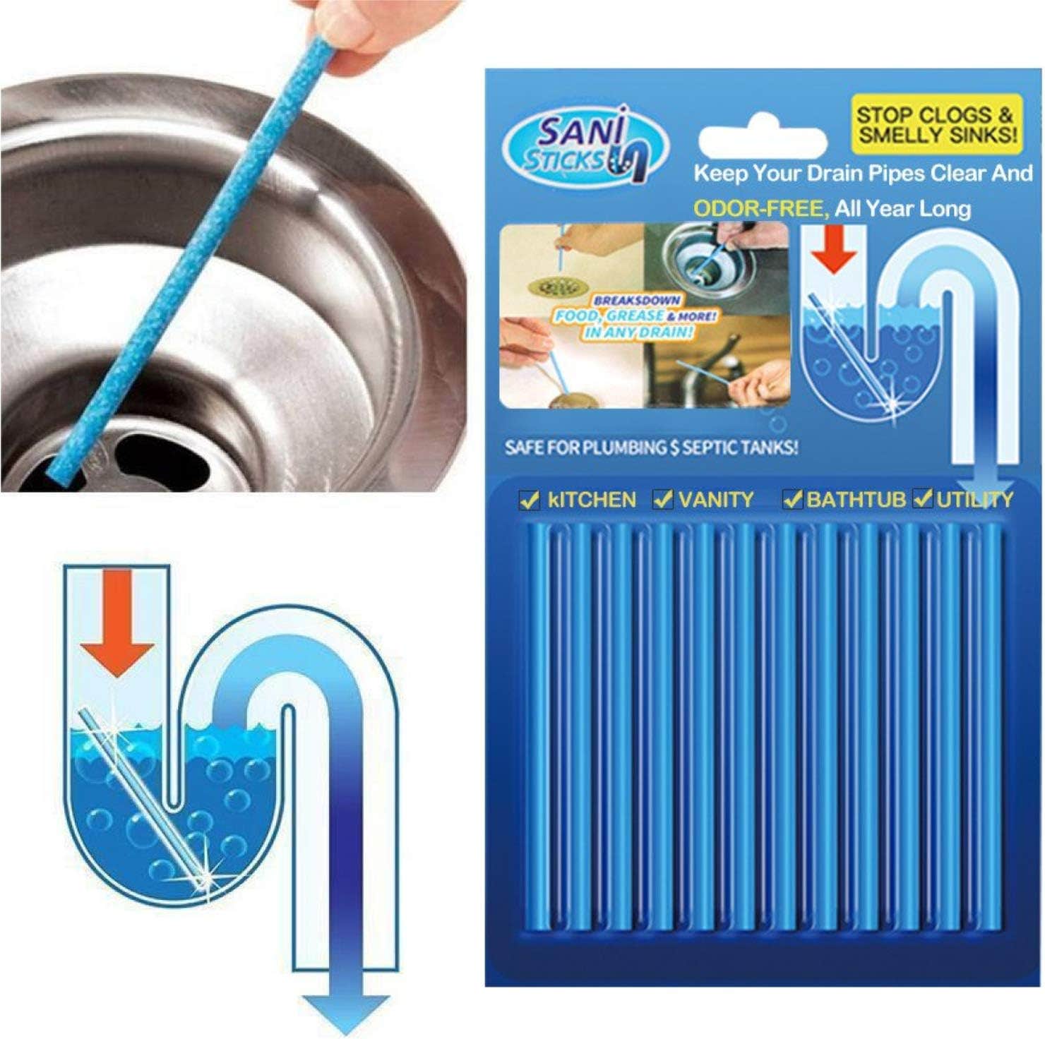 Spaceshoop Drain Cleaner Sticks - 12Pcs Odor Eliminator for Kitchen & Bathroom - Natural Enzymatic Clearing