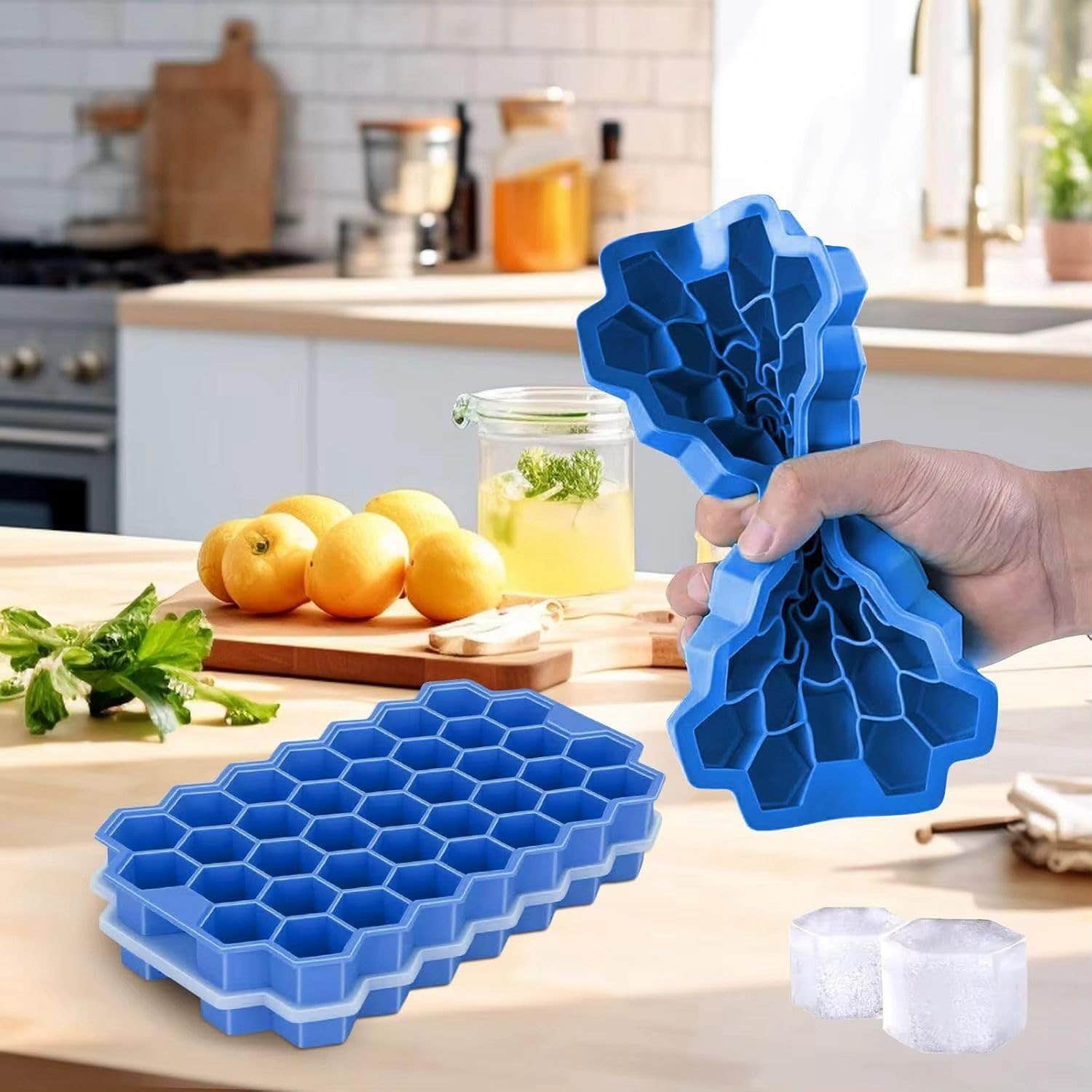Bedaya Honeycomb Silicone Ice Tray with Airtight Lid - Small Cubes for Drinks, BPA Free - Multicolor