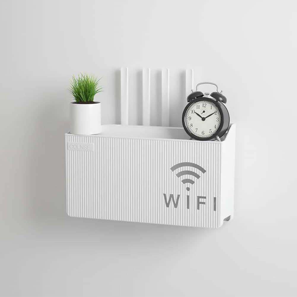 Wall Mounted WiFi Router Storage Box Shelf Holder - White Plastic, Waterproof, Durable & Stylish