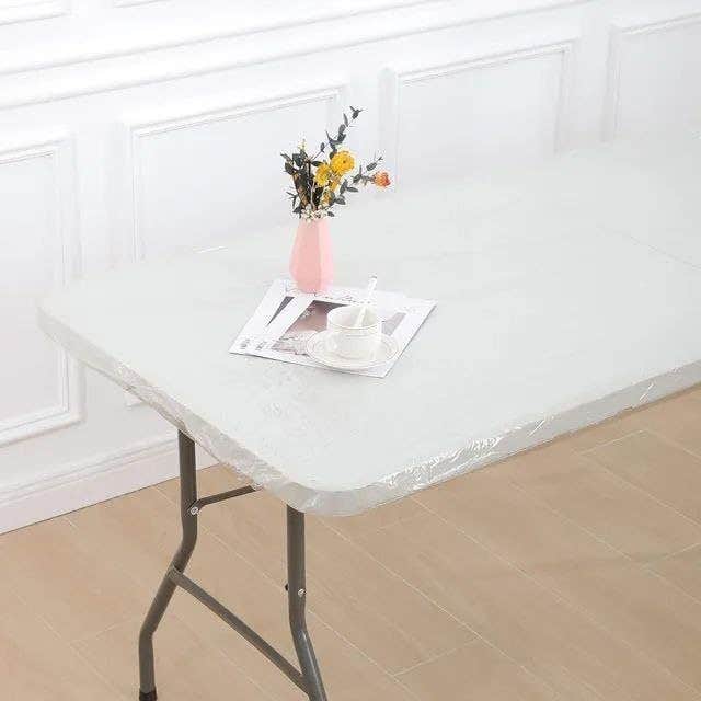 Heavy Duty Clear Round Tablecloth Indoor Outdoor Elastic Waterproof Wipeable Soft Plastic Table Protector 10 Pack