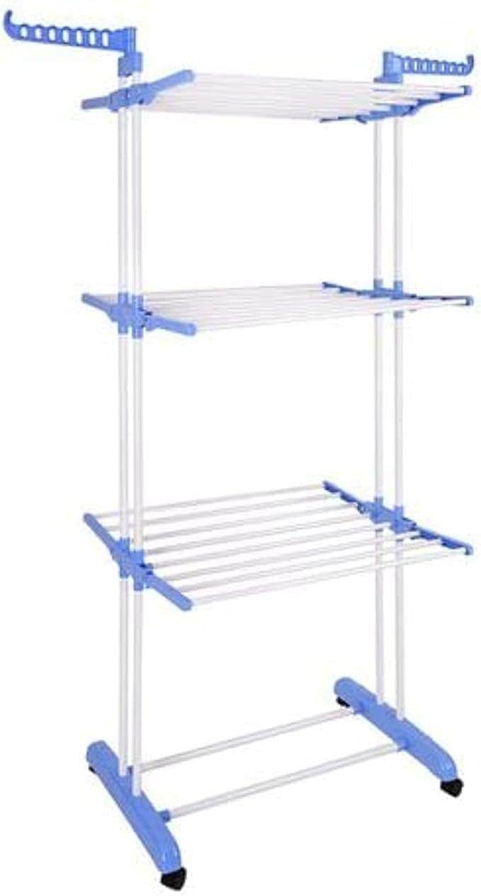 3 Tier Clothes Rack with Wheels - Metal Shelves & Side Hangers, Multicolored - Generic Brand