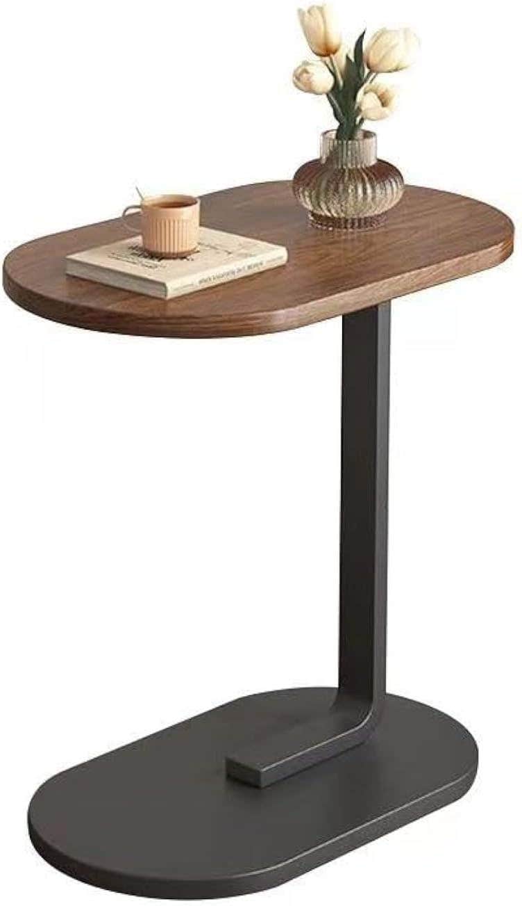 Modern C-Shape Side Table with Laptop Holder & Storage Shelf - Brown & Black - Living Room & Bedroom - DoDoooo