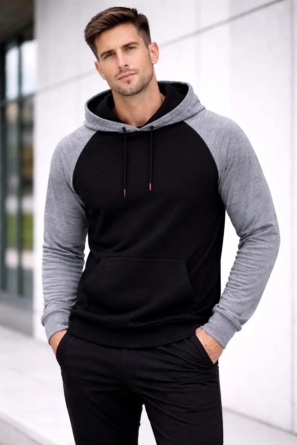 CAESAR Men's Hoodie with Assorted Sleeves - Black, Hooded Cotton Blend