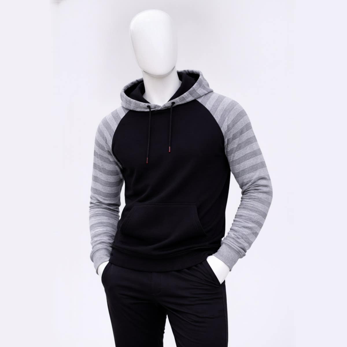 CAESAR Men's Hoodie with Assorted Sleeves - Black Grey - Size M