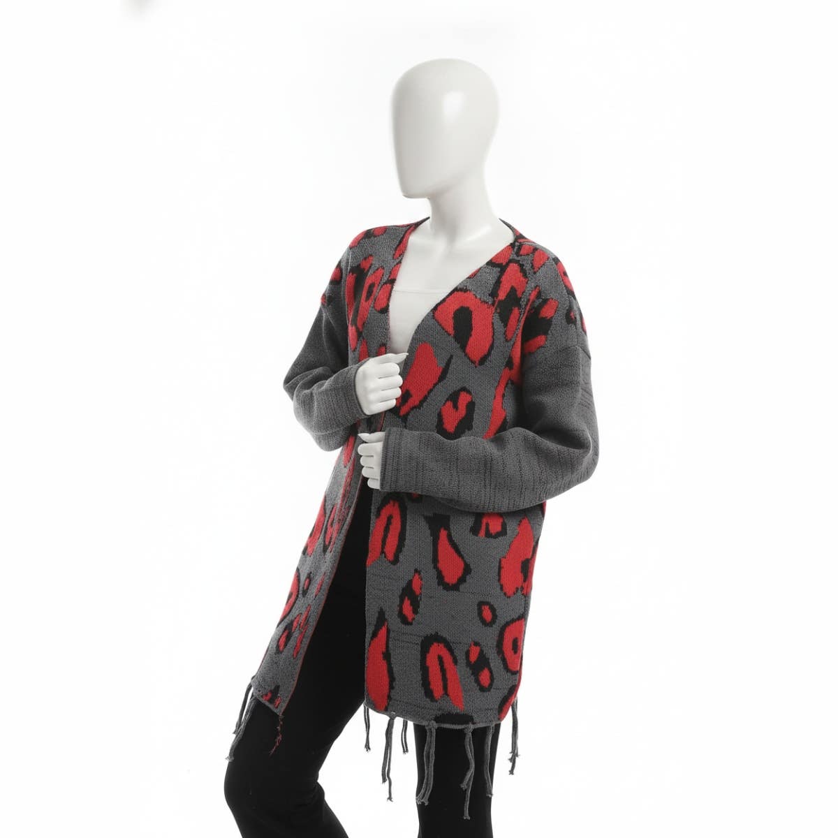 CAESAR Women's Long Wool Cardigan with Patterns and Tassels -  One Size