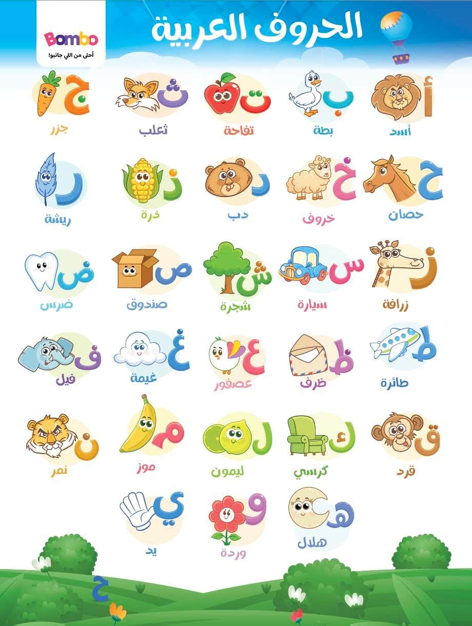 BOMBO - Arabic Letters Educational Poster for Kids Write and Erase – Arabic Letters Learning Wall Painting with Pictures – Nursery Learning Aids 32x43cm