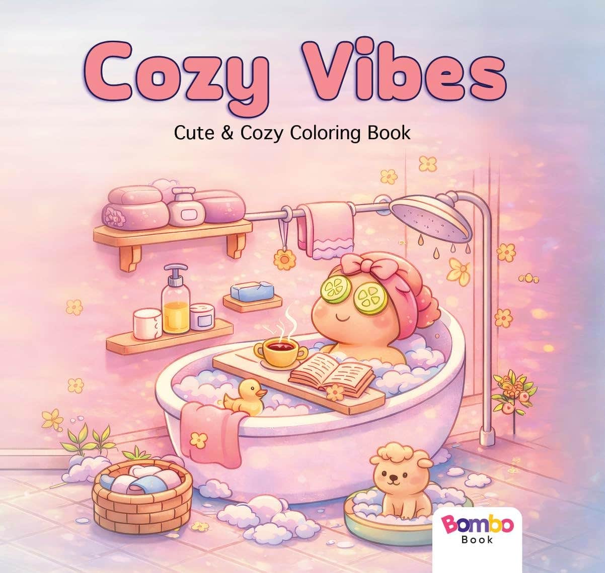 Bombo Cozy Vibes Adult Coloring Book Cozy Vibes - 40 Pages - Quiet Cute Scenes for Relaxation and Stress Relief, Plastic Divider Gift for Ink Leak Protection