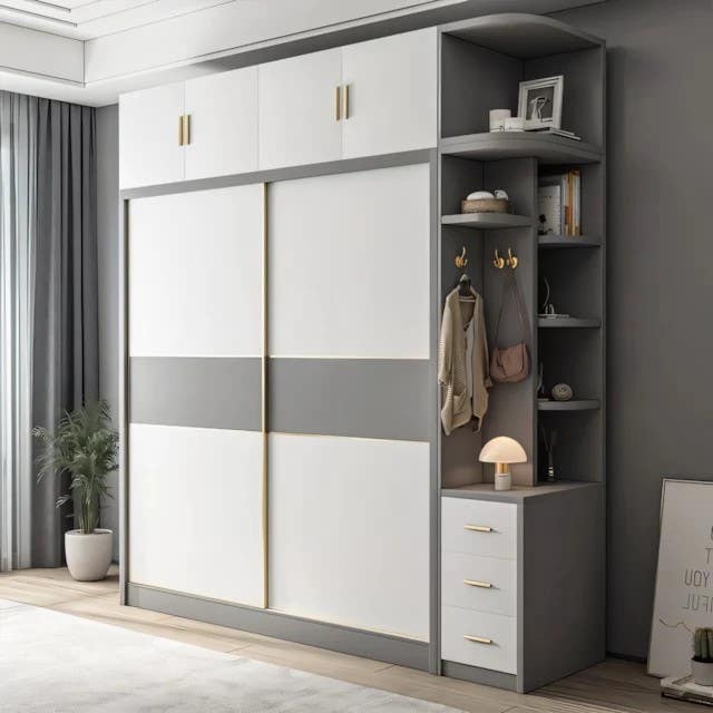 Wardrobe | White & Grey | 180 x 50 x 240 | WD7