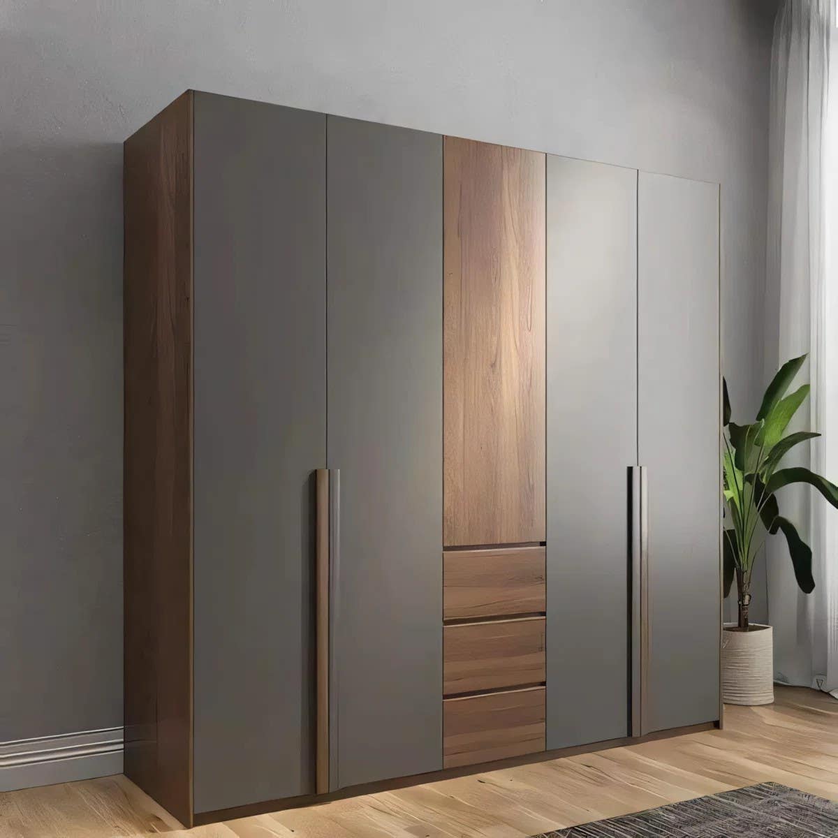 Wardrobe | Wooden & Grey | 200 x 50 x 200 | WD11