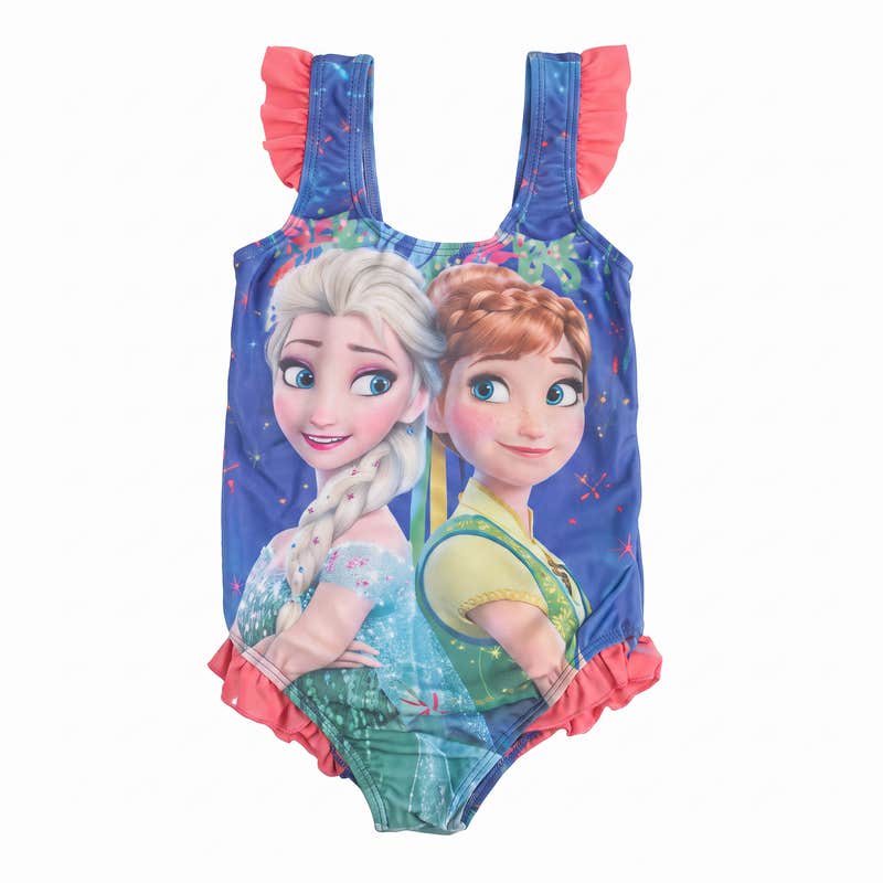 Girls One-Piece Swimsuit - Blue - Size 2 - Quick Dry - Fun Graphics