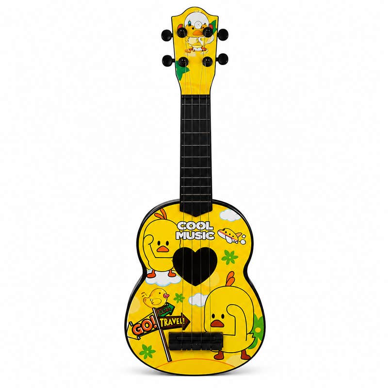 Abu Sifeen Company 4-string children's guitar with colorful designs.