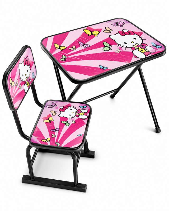 Foldable study table for girls and a non-folding chair; cartoon-themed designs (Model 2026, No. 3).