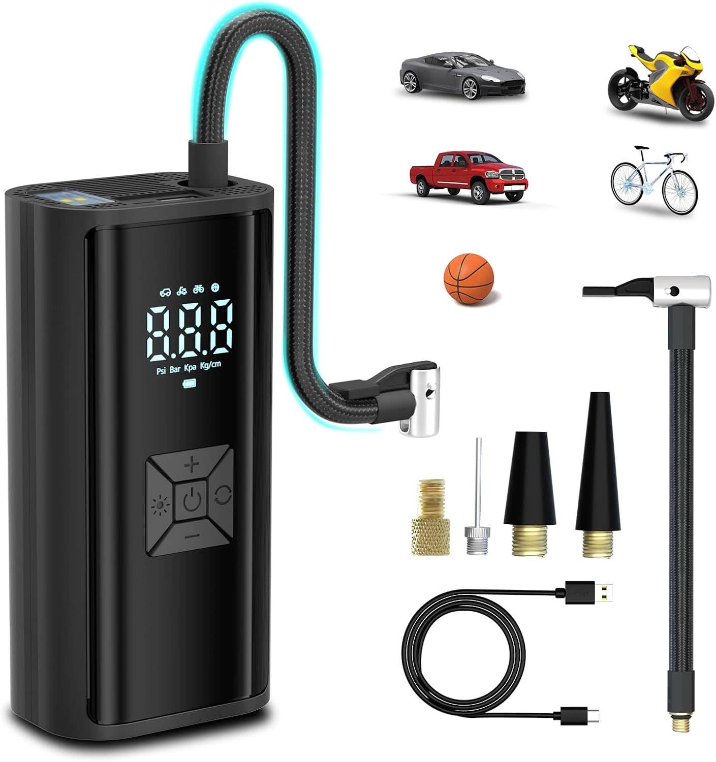 Salate Portable Tire Inflator - 3X Fast 150 PSI Air Compressor with LED Light
