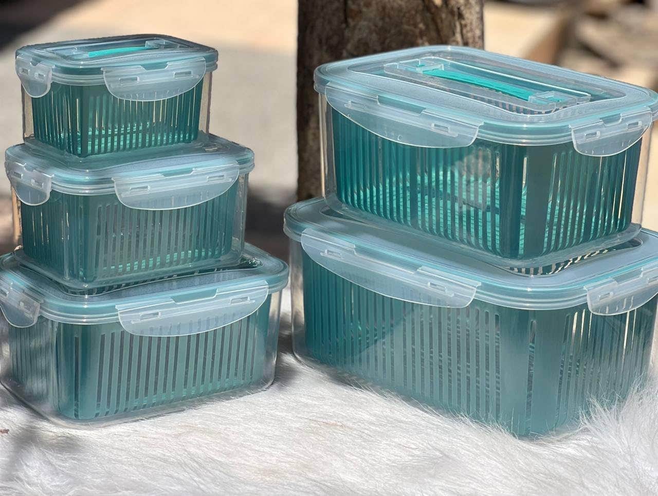 5 Pack Stackable Fridge Storage Bins with Lids - BPA Free, Fresh Fruit & Vegetable Containers