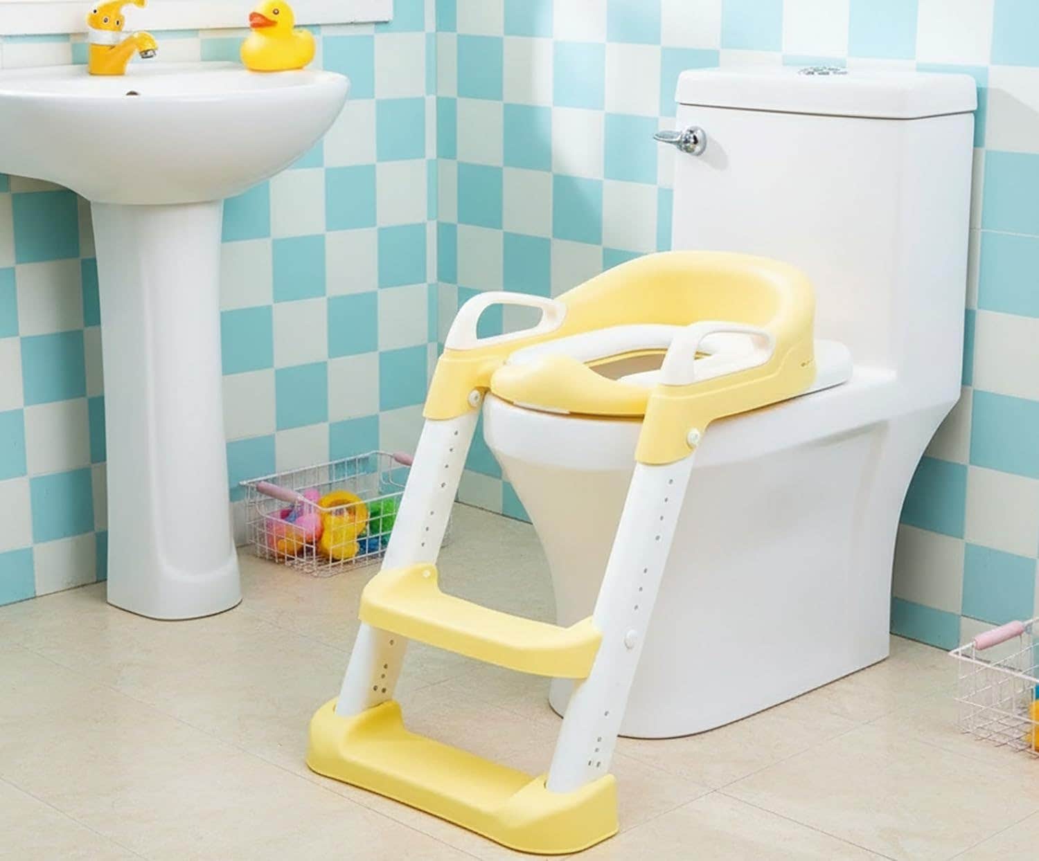 Toddler Toilet Training Seat with Ladder | Yellow, Side Handles, Non-slip Feet