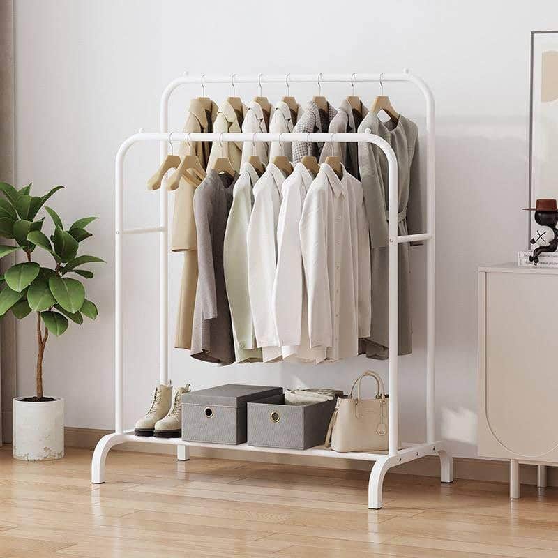 Metal Clothes Rack with Bottom Shelf, White, 150 x 110 x 40cm