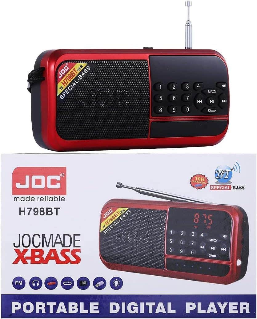 JOC Portable Shortwave Radio FM with 3D Sound, USB & Bluetooth - Red