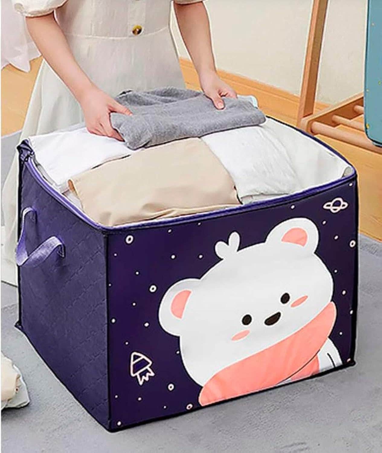 Foldable Fabric Storage Bag for Clothes and Blankets - 16 lb Capacity