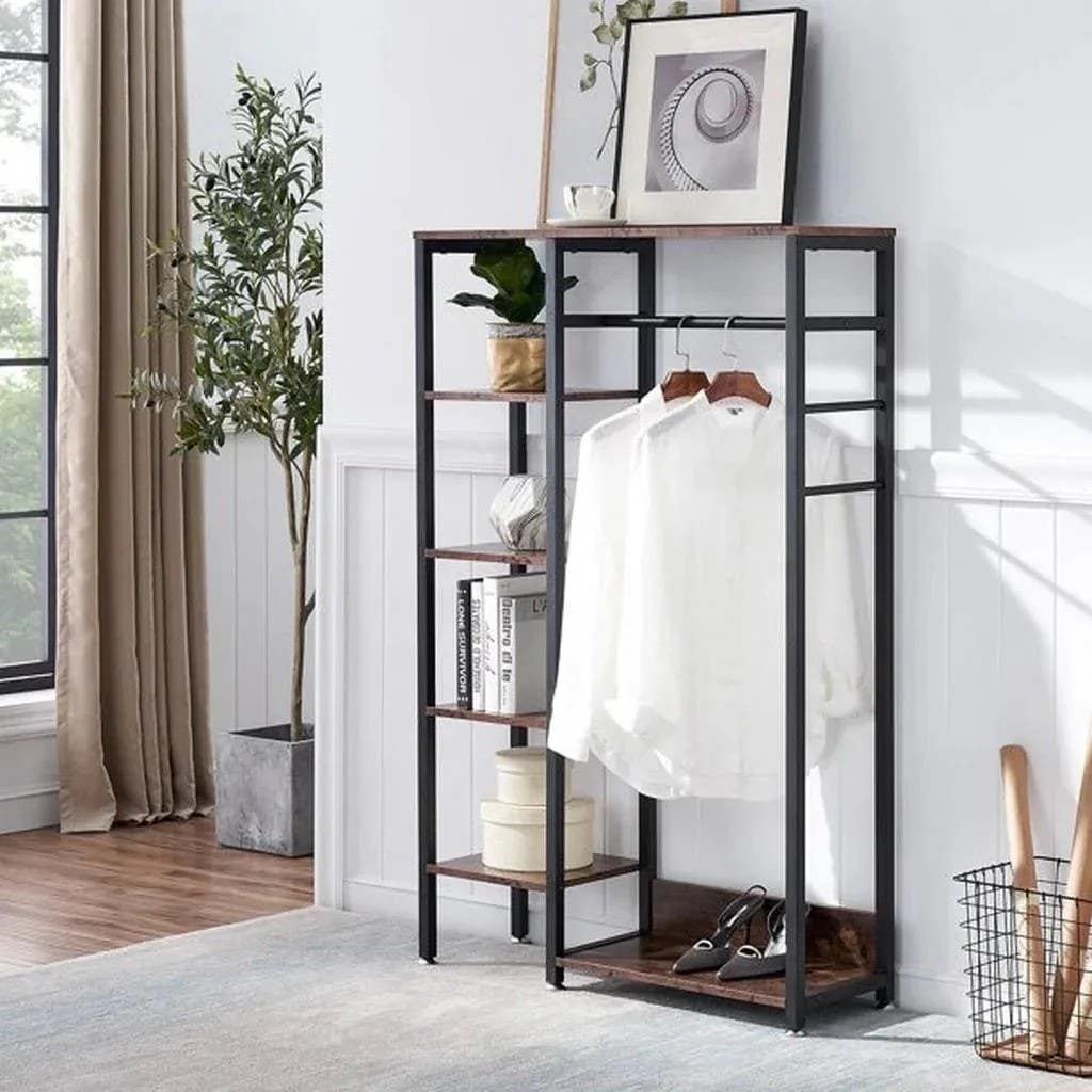 IRVIN Clothes Hanger – Metal Frame, MDF Shelves, 100x35x150cm