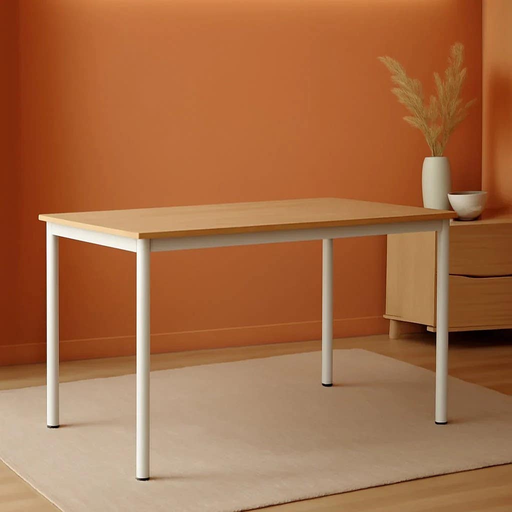 FURNiLE Metal Straight Desk with MDF Top, 120x60 - Home Furniture