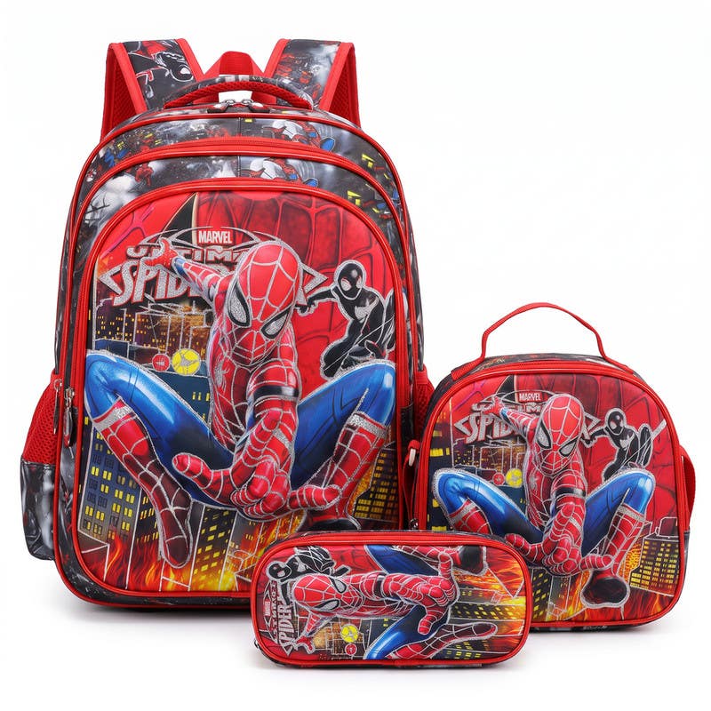 Abosefen Company Spiderman Kids Backpack Set - 3 Pieces, 16-inch School Bag with Lunch Bag & Pencil Case