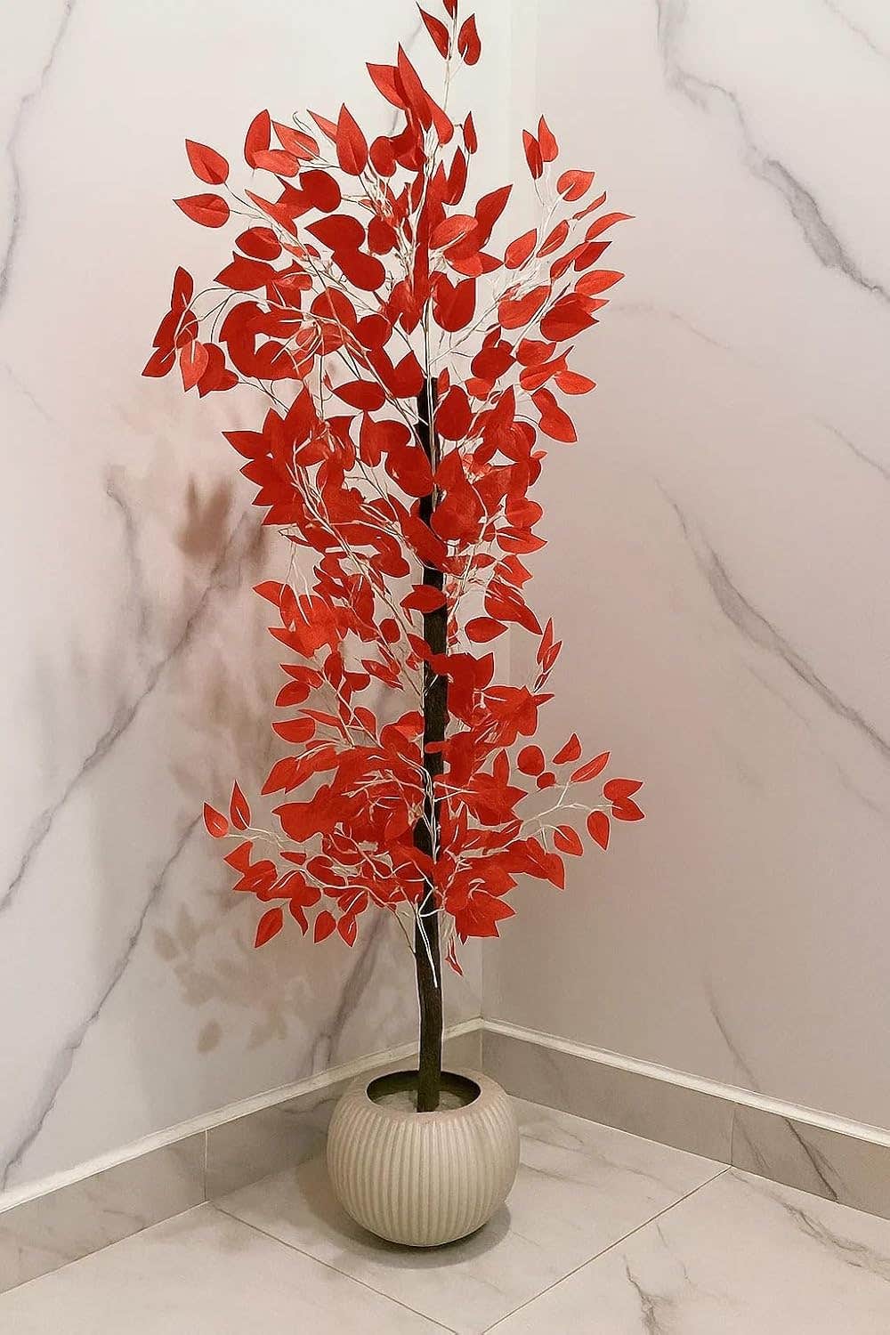 120cm Red Artificial Decorative Tree in Elegant Pot - Home Office Decoration