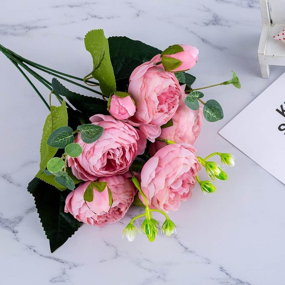 Artificial Pink Rose Bouquet for Decoration, Weddings, Home & Office - Durable & Hypoallergenic