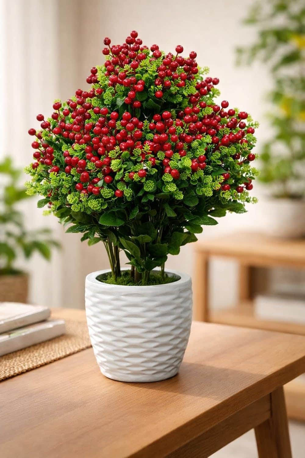 Artificial Cherry Plant in White Acrylic Pot - Premium Office & Home Decor
