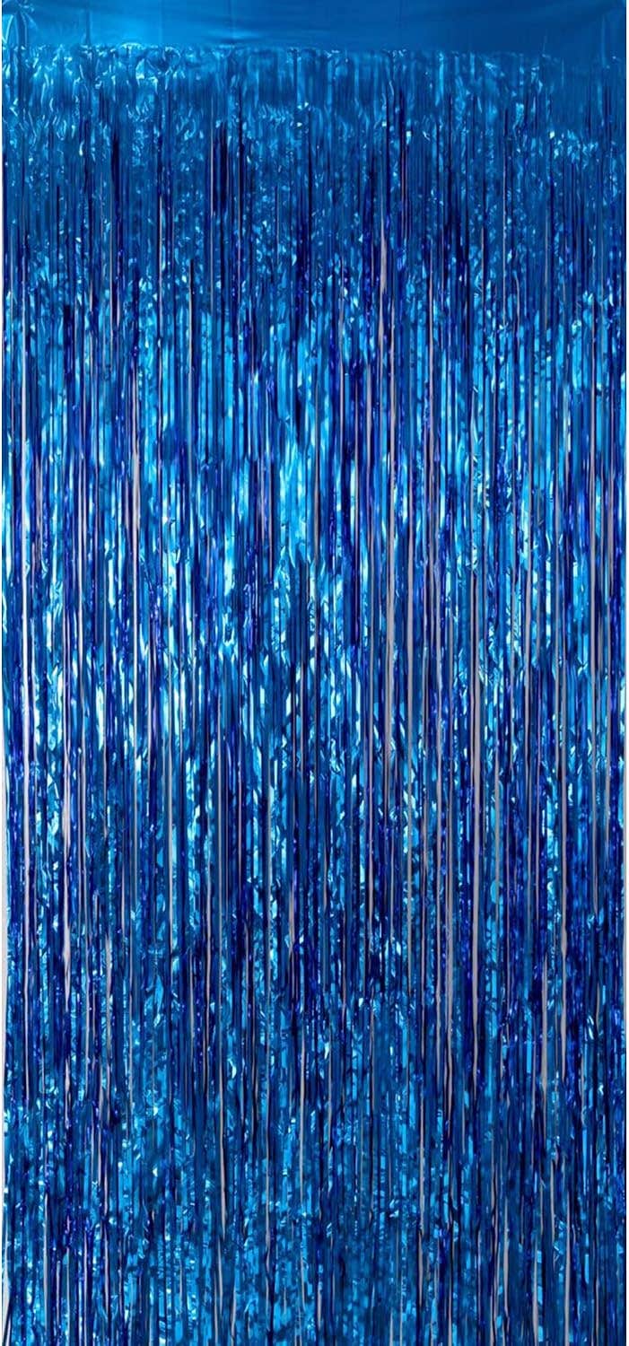 Colmsc Metallic Foil Fringe Curtain for Party Decor - Blue, 3.3x8.2ft