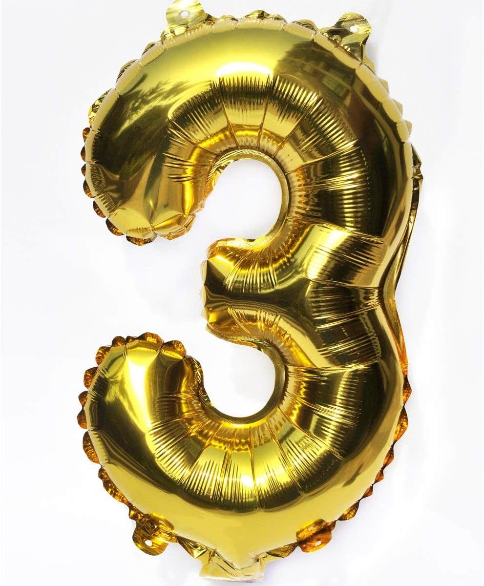 Gold Number 3 Foil Birthday Balloon - 16 Inch Helium Party Decor