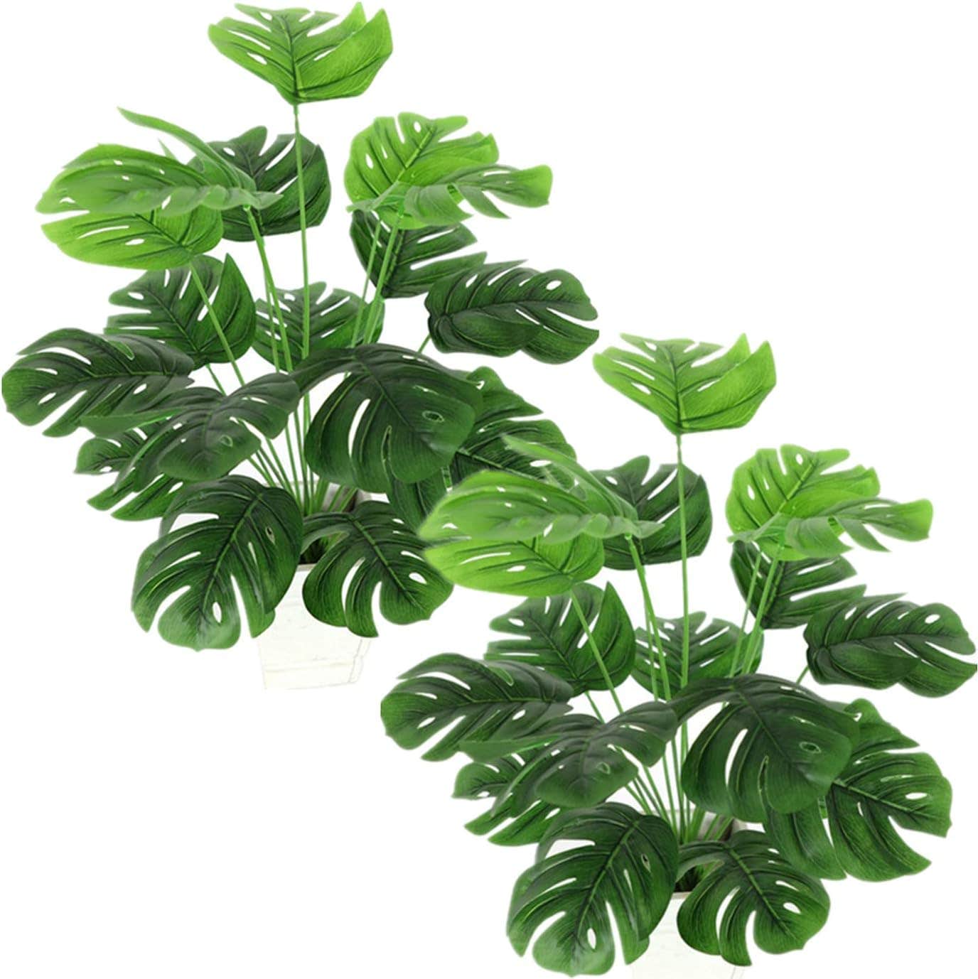 CATTREE 21" Artificial Monstera Deliciosa Plant - Faux Tropical Palm Tree 2-Pack