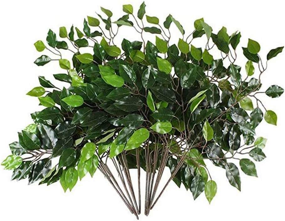 SHIHUALINE Artificial Ficus Leaves Benjamina Tree Branches - Set of 12